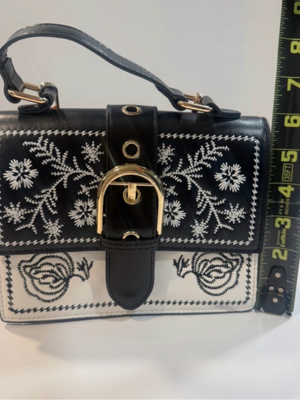 Boutique Black White Embroidered Floral Crossbody Purse Boho Western Satchel - Picture 8 of 10
